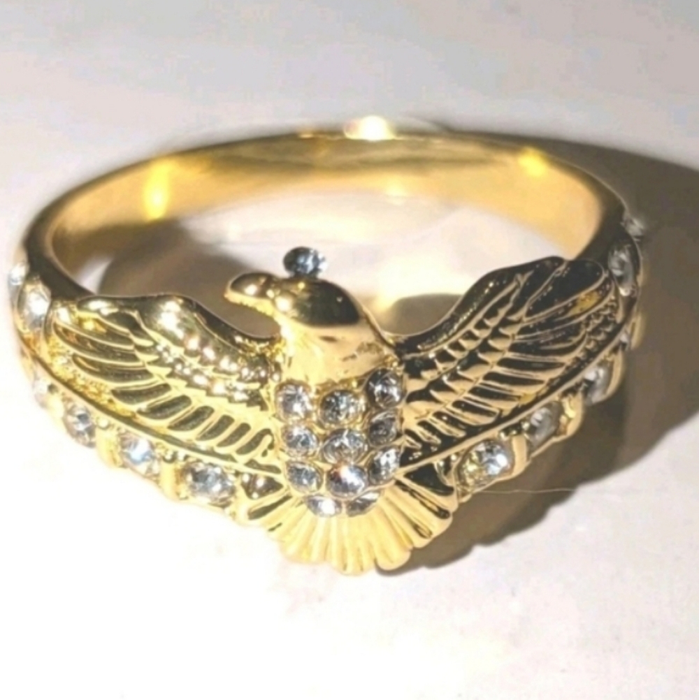1ct Round Simulated Diamond Mens Flying Eagle Ring 14k Yellow Gold Plated 10